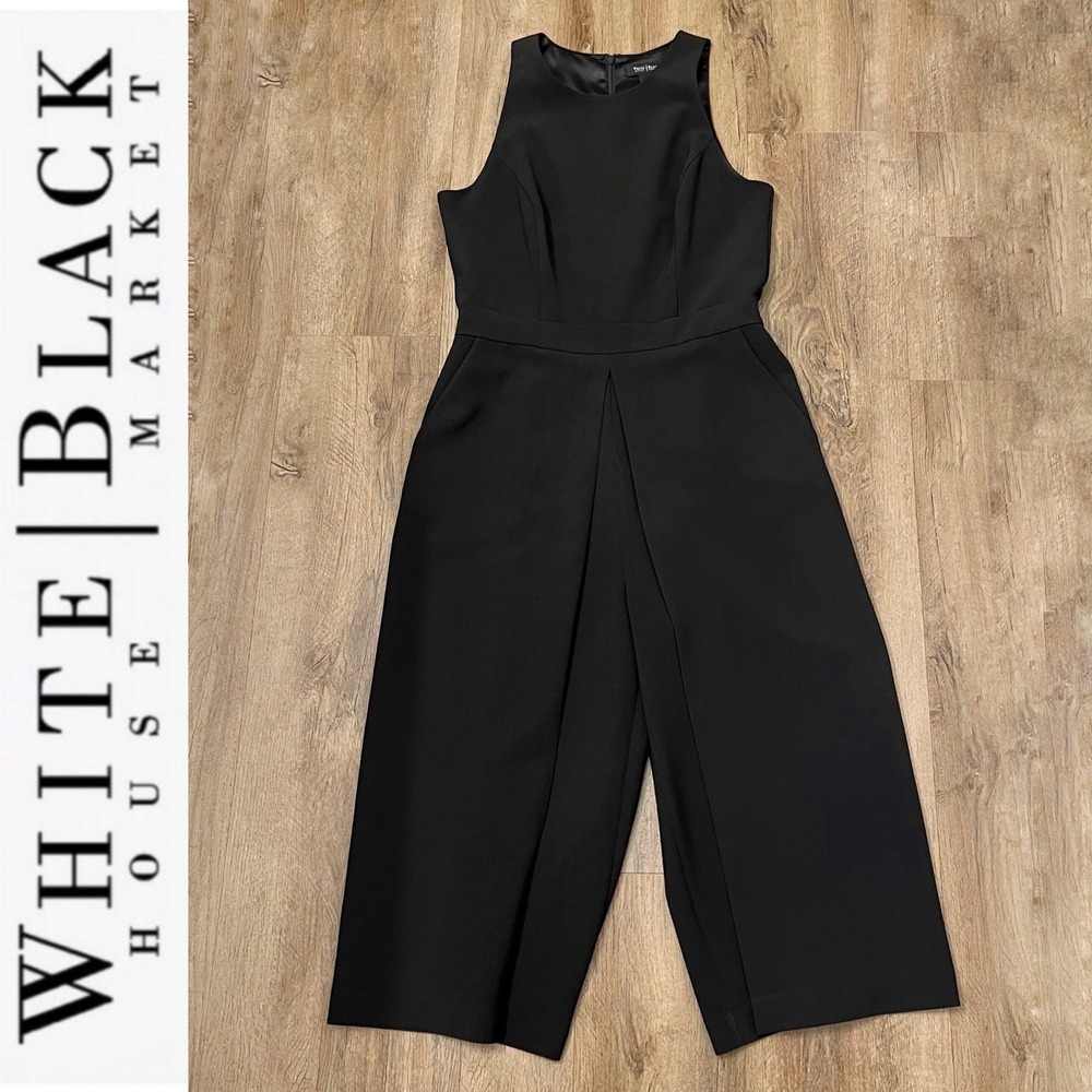 White House Black Market Black Sleeveless Cropped Culotte Jumpsuit Size 6